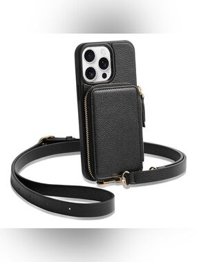 NWOT ZVE Black Crossbody Leather Wallet Phone Case for IPHONE 13PRO MAX